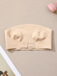 Women's Strapless Seamless Front Closure Wireless Non-Slip Sexy Bandeau Camisole Bra, Invisible Wireless Half Cup One-Piece Lingerie - 杏色 - 查看 5
