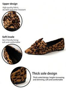 Vintage Leopard Print Bow Shoes, Pointed Toe Slip-On Loafers, Unique Design Casual Shoes, Fashion - Leopard - View 8