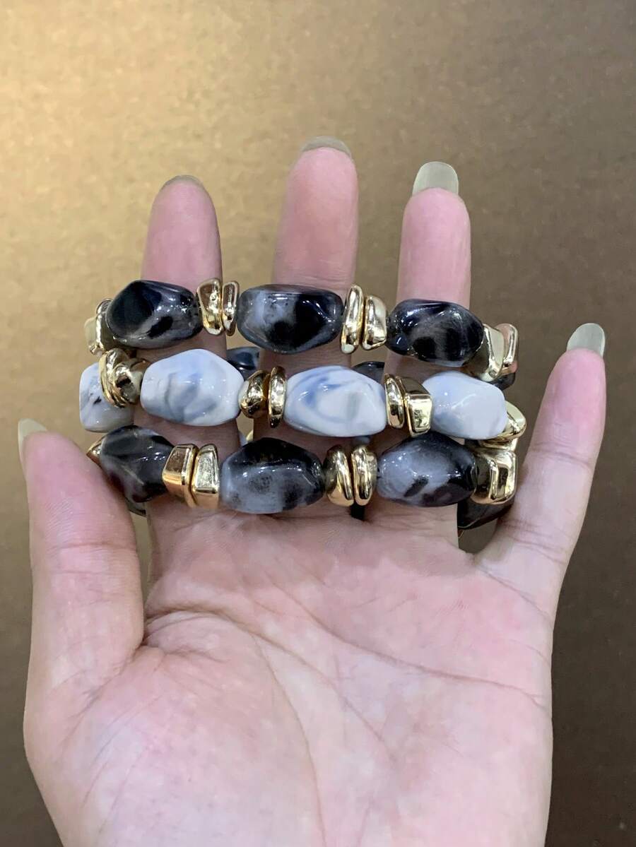 3pcs/Set Gelang Manik Akrilik Motif Leopard Tebal Multi-Lapisan Gaya Boho Vintage, Mewah dan Berkualitas Tinggi untuk Wanita, Pasangan, Pesta, dan Pemakaian Sehari-hari