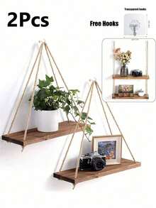 X Milania 1/2/3 Pcs Set Minimalist Woven Wall Hanging, Plant Holder, Indoor Hanging Plant Rack, Wall Mounted Storage Shelf, Rustic Rope Wooden Farmhouse Shelves, Boho Fabric Woven Storage Board Tapestry Style Shelves, Suitable For Home Decor, Bathroom, Office, Balcony, Bedroom, Living Room - Multicolor - View 17