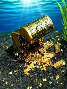 一套迷你海盗宝箱，内含金币和金条，适用于水族箱装饰、人造水生植物景观、节日装饰、家居装饰、水族箱套装、水族箱配件、鱼缸装饰和微缩模型。 - A - 查看 1