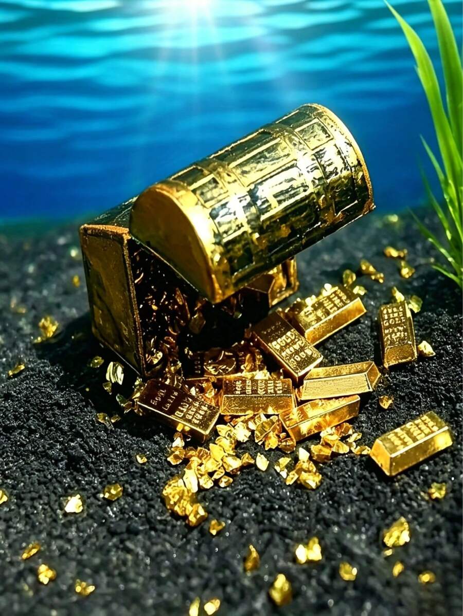 一套迷你海盗宝箱，内含金币和金条，适用于水族箱装饰、人造水生植物景观、节日装饰、家居装饰、水族箱套装、水族箱配件、鱼缸装饰和微缩模型。 - A - 查看 1
