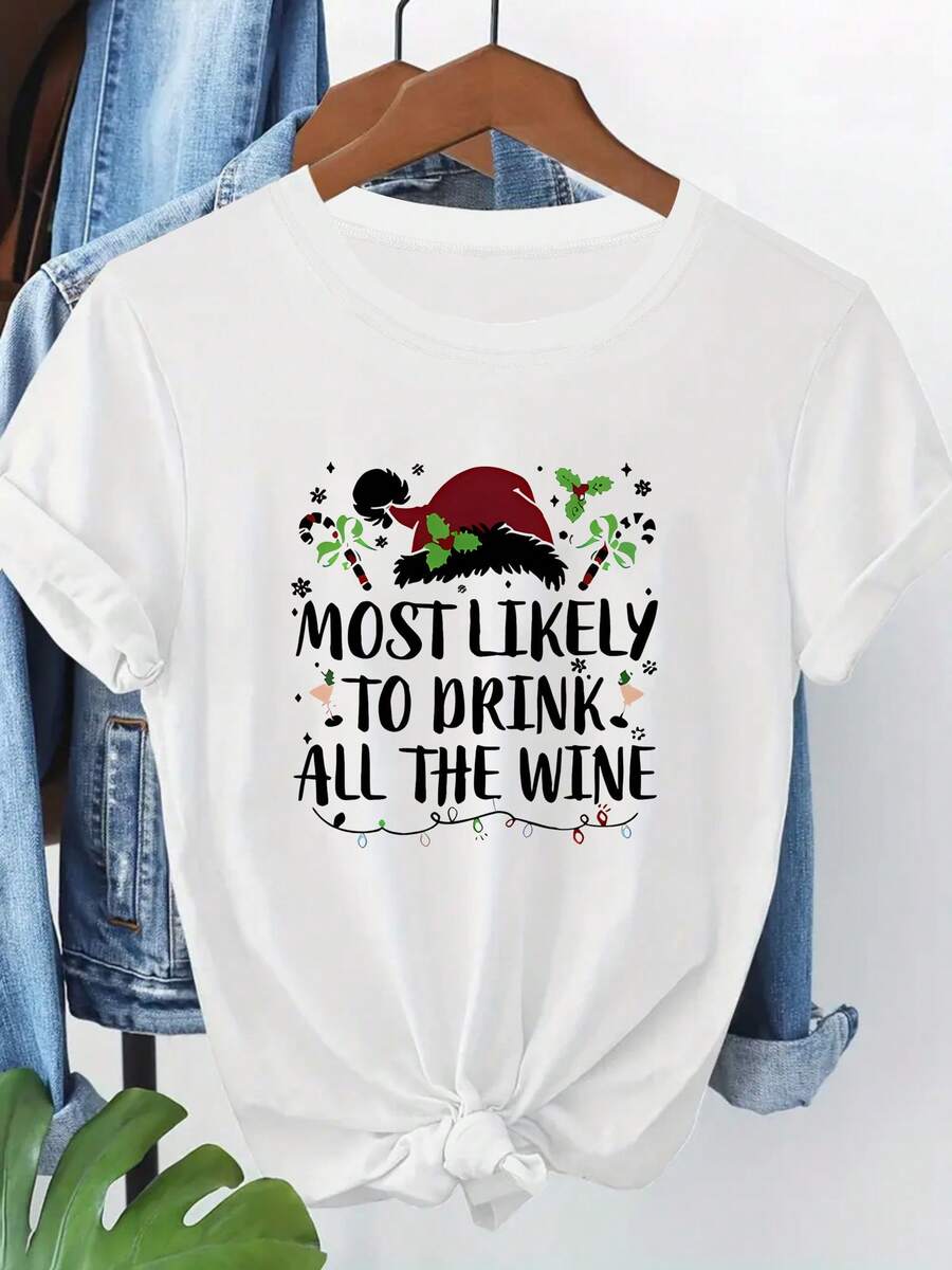 1 mujer camiseta de Navidad | Casual cuello redondo corto Sves, patrón geométrico, top de verano de moda, elegante invierno fiesta de vestir, regalo de Navidad