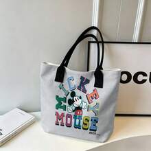 Disney Mickey Mouse Tote Bag, Large Capacity Canvas Shoulder Bag, Casual Handbag For Work, School, Shopping, Travel, Daily Use, Home Decoration - White - View 5