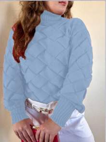 TRICOZHU Women's Blouse CORA HIGH THICK WAVE WINTER KNIT Long-Sleeved Blouse FASHION 2023 - 水藍色 - 查看 2