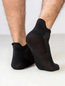 1/5/10 Pairs Men's Black Breathable Compression Short Socks, Durable Tab Socks, Sweat-Absorbing & Odor-Resistant, Comfortable For Spring/Summer - Black - View 4