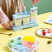 1个带盖6/4冰棒模具，塑料DIY冰棒托盘，冰箱甜点套装，夏季冰淇淋制作工具 - 彩色 - 查看 3
