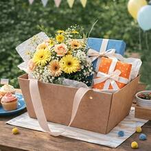 2 Packs Gift Boxes For Her/Him | Kraft Paper Party Gift Baskets With 4 Ribbons, Portable Flower Gift Boxes For Birthday/Wedding/Spring Party, Reusable Gift Packaging Boxes, Party Decor Supplies (No Flowers Included) - View 1