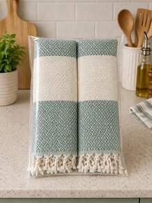 Toalla de cocina 100% algodón 40x100cm 2 piezas - Altamente absorbente, textura suave, elegante HECHO EN TURQUÍA - Verde - Ver 5