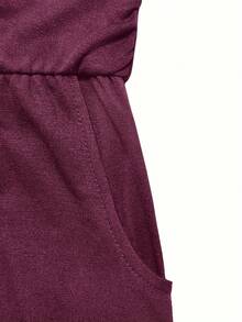 Fashionable European And Middle Eastern Black Skin Style Cut-Out Double Pocket Waist-Cinching Women's Dress - 紫紅色 - 查看 5