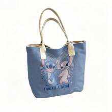 Disney Lilo & Stitch Canvas Tote Bag - "One Of A Kind" Stitch & Angel Print Shoulder Bag For Daily Use - Black - View 5