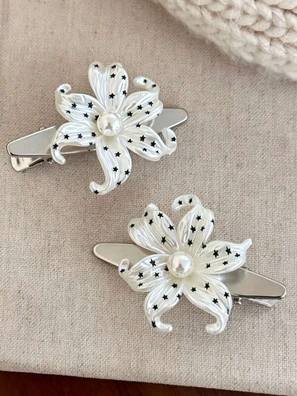 1 Stück Retro Stern & Blumen Haarclip, einzigartiges Lilien Blumen Design Haaraccessoire, elegante Seitenpony Haarspange, geeignet für den täglichen Gebrauch und Dates, Festivals, Partys