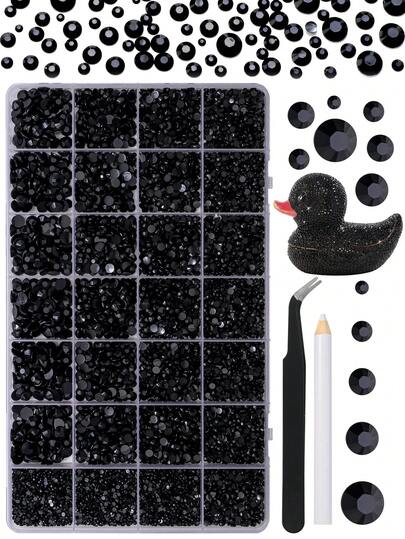 10000颗装，28格共18000颗树脂水晶石，带镊子，适用于工艺品制作，透明扁平宝石，适用于DIY工艺品、服装、杯子、鞋子、织物和美甲。
