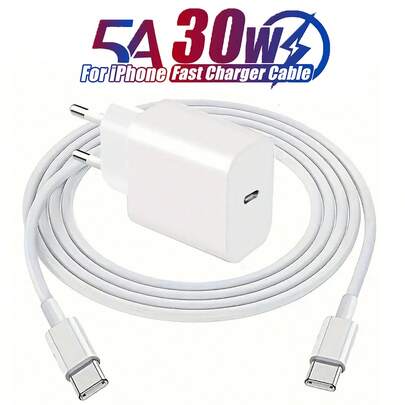 30W Fast Charging Set, USB C Wall Charger & 3.3ft/100cm USB C To Type C Cable, Compatible With IPhone 17/Air/17 Pro/17 Pro Max/16/15, Phones