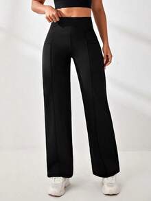 Pantalones casuales para mujer, estilo deportivo de pierna ancha, color negro y bolsillo para celular, tejido cómodo y favorecedor, perfectos para gimnasio, entrenamiento, paseos, compras y combinaciones con tops deportivos y tenis - Rosa - Ver 11