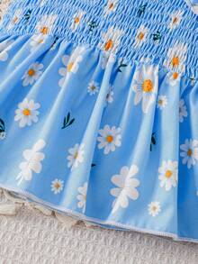 Conjunto de Regata com Alça Fina e Babado na Barra e Saia Estampada com Camadas Múltiplas de Margarida para Meninas, Roupa Leve e Confortável para Brincadeiras ao Ar Livre no Verão - Azul bebê - Visão 8