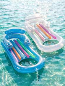 Ghế nằm thư giãn bơm hơi PVC có gối, tay vịn, giá để cốc và tựa lưng, đệm mềm, giường nổi gấp gọn, phao bền chắc, di động dành cho người lớn, thích hợp cho hồ bơi, bãi biển, tiệc nước mùa hè. - Nhiều màu - Xem 2