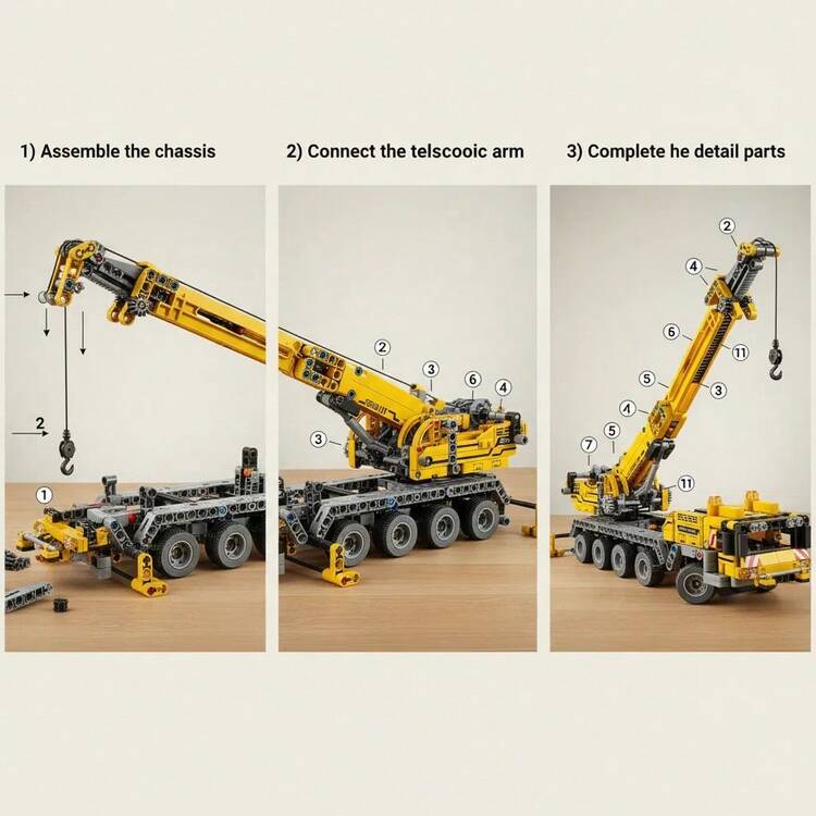 Bộ đồ chơi lắp ráp xe công trình thành phố thời trang, mô hình xe cẩu làm bằng nhựa ABS, thích hợp làm quà tặng cho trẻ em, quà sinh nhật, quà Lễ Tạ ơn, quà Phục sinh, quà Giáng sinh. - Màu vàng - Xem 9