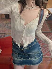 新款性感透视轻薄针织开衫，镂空设计，春夏款 - 杏色 - 查看 2