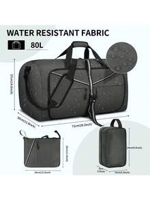 80升大容量旅行包套装，男女通用轻便运动旅行包，可折叠设计带鞋仓，适合周末旅行和过夜行李 - 彩色 - 查看 6