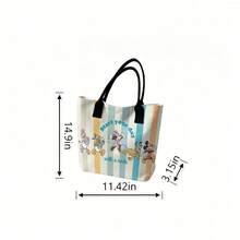 Miniso 迪士尼米奇和朋友手提包，大容量帆布单肩包，休闲手提包，适合工作、上学、购物、旅行、日常使用、家居装饰 - 白色 - 查看 6