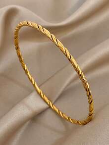 18K Gold Plated Stainless Steel Elegant Wavy Twisted Rope Bangle Bracelet Set, Casual Jewelry For Women Ladies, Summer Bohemia Beach Jewelry, Vacation Season, Gifts For Mom, For Daily Party Dates Gala Wedding Valentine Anniversary Music Festival Christmas, Dates, Easter Day - Multicolor - View 5