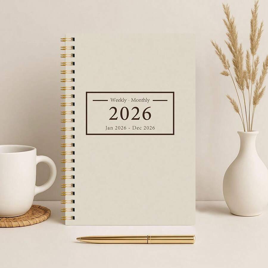 BUBU 1本 2026-2028 週計畫與月計畫螺旋裝訂筆記本，學術約會簿日程日誌，提升生產力，適用於居家、學校與工作使用，A5尺寸，返校用品、辦公用品、學校用品，教師禮物、男士禮物