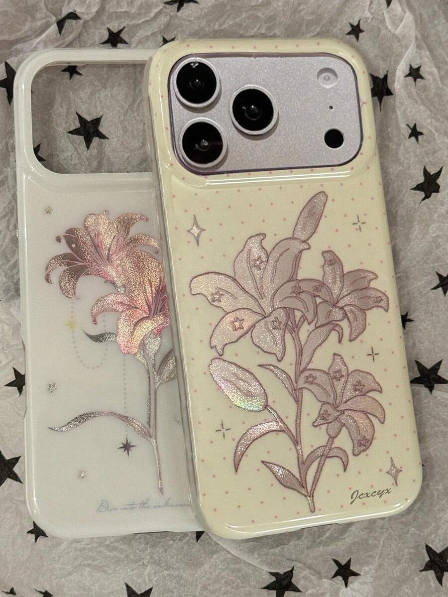 美感可愛百合花軟手機殼,適用 17 Pro Max 17 Pro 17 16 Pro Max 16 15 14 13 Pro Max,時尚花卉防震保護後蓋 - 百合B - 查看 1