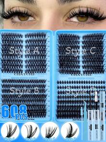 608/544/528片D型自然卷翘假睫毛,睫毛长度:10-16毫米。DIY手工假睫毛浓密、自然、超轻盈且不刺激皮肤。可自由搭配,打造猫眼妆、尖刺睫毛等多种妆容。此款假睫毛套装包含睫毛胶、镊子和睫毛刷。 - 彩色 - 查看 6
