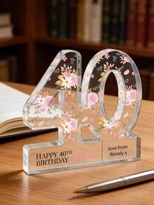 1件定制花卉里程碑生日亚克力数字牌匾，可个性化定制姓名文字，60岁70岁生日数字装饰，适合作为送给妈妈、奶奶的感谢礼物，生日/退休/周年纪念派对中心装饰品，底座刻字，具有纪念意义 - 彩色 - 查看 23