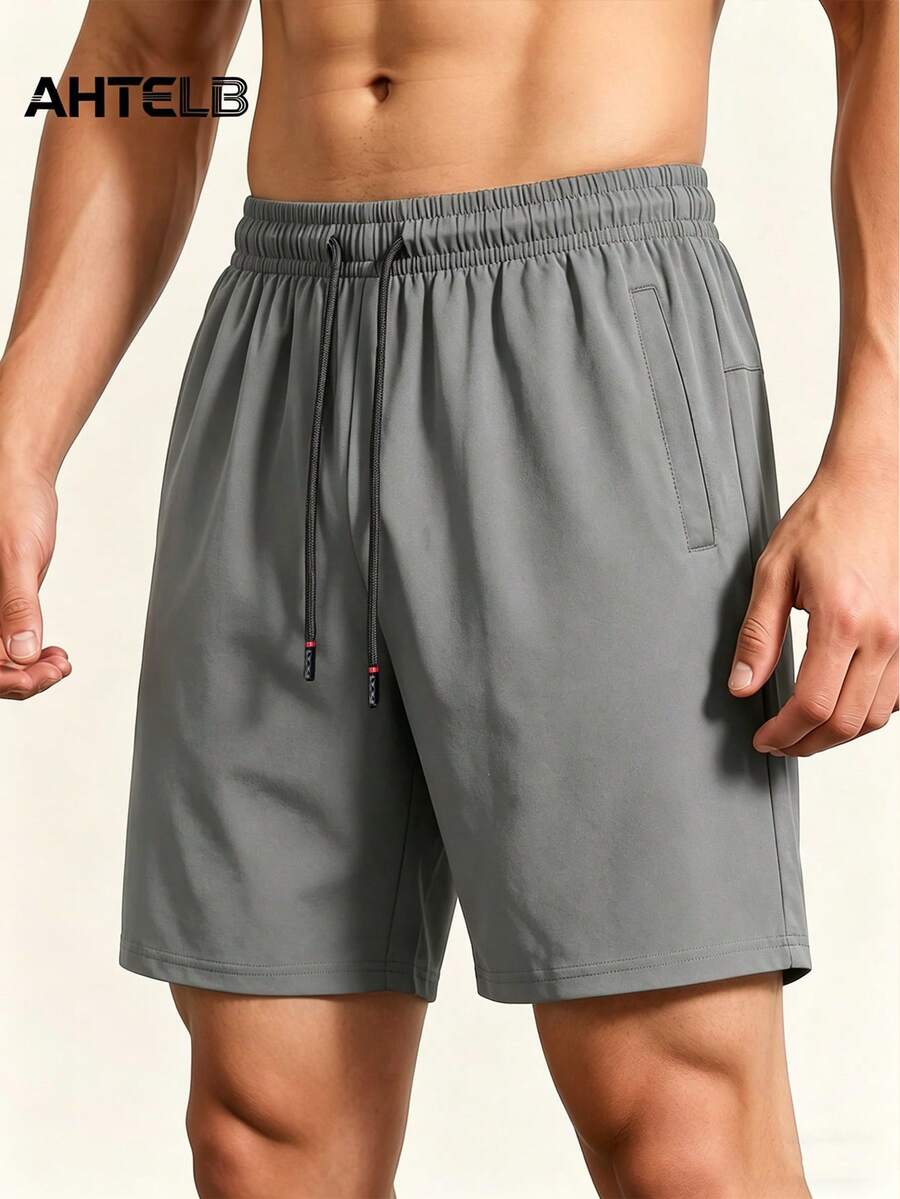 AHTELB Men's Summer Solid Color Casual Shorts, Thin Breathable Versatile Elastic Loose Knee-Length Shorts, Suitable For Outdoor Leisure Entertainment And Sports Wear, Best Gift For Husband, Boyfriend, Friend, Client And Father, Shorts For Men, Men Shorts, Shorts, Casual Shorts, Athletic Shorts - Grey - View 1