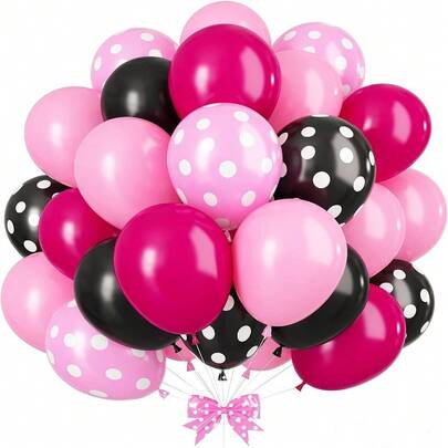 Black And Pink Polka-Dot Balloon Set, Cartoon Mouse Theme Party Decoration, Birthday Party Balloons