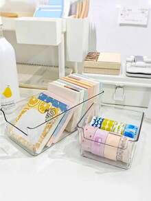 1-3 piezas Caja de almacenamiento de papelería transparente apilable, Caja organizadora de almacenamiento de belleza para mujeres de gran capacidad, Organizador de escritorio multifuncional, Adecuado para almacenar cosméticos, notas y otros artículos diversos. Hogar, escuela y oficina. - transparente - Ver 9