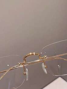 1pc Metal Rimless Rectangular Small Frame, Elegant And Sophisticated For Daily Commute, Unisex Minimalist Classic Fashion Photochromic Glasses, Lightweight And Comfortable - Gold Color Change - View 3