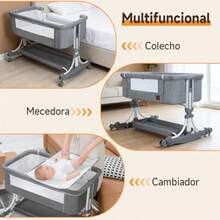 Muja 3 en 1 Cuna para Bebe Multifuncional Colecho para Bebe Cuna con Mosquitero Portátil Ajustable Convertible a Mecedora Rueda Silenciosa Cesta de Almacenamiento Modelo A - Gris - Ver 4