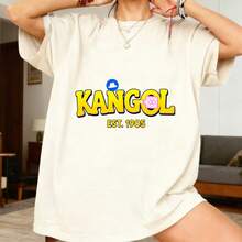 Casual Oversized Women's T-Shirt Kangol Logo Graphic Summer Everyday Wear Gift For Her - 卡其 - 查看 1