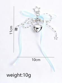 Decoraciones colgantes de lazo con perlas dulces estilo coreano, colgante de corazón plateado, llavero, accesorio colgante, accesorio lindo para bolso - Azul Agua - Ver 7