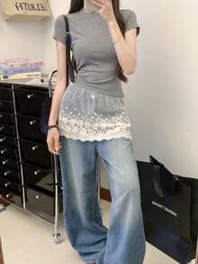 1 chiếc váy xòe ballerina bằng ren lưới voan mùa hè mới, cạp cao, ôm dáng, đa năng, có thể mặc lót bên trong. - Nhiều màu - Xem 4
