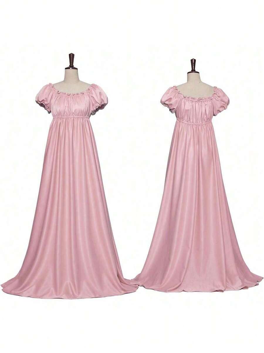 Ny retro medeltida klänning lång balklänning cosplay klänning scendräkt framträdande lång klänning för kvinnor - 2202 Lång Bridgerton Rosa Maxiklänning - Visa 1