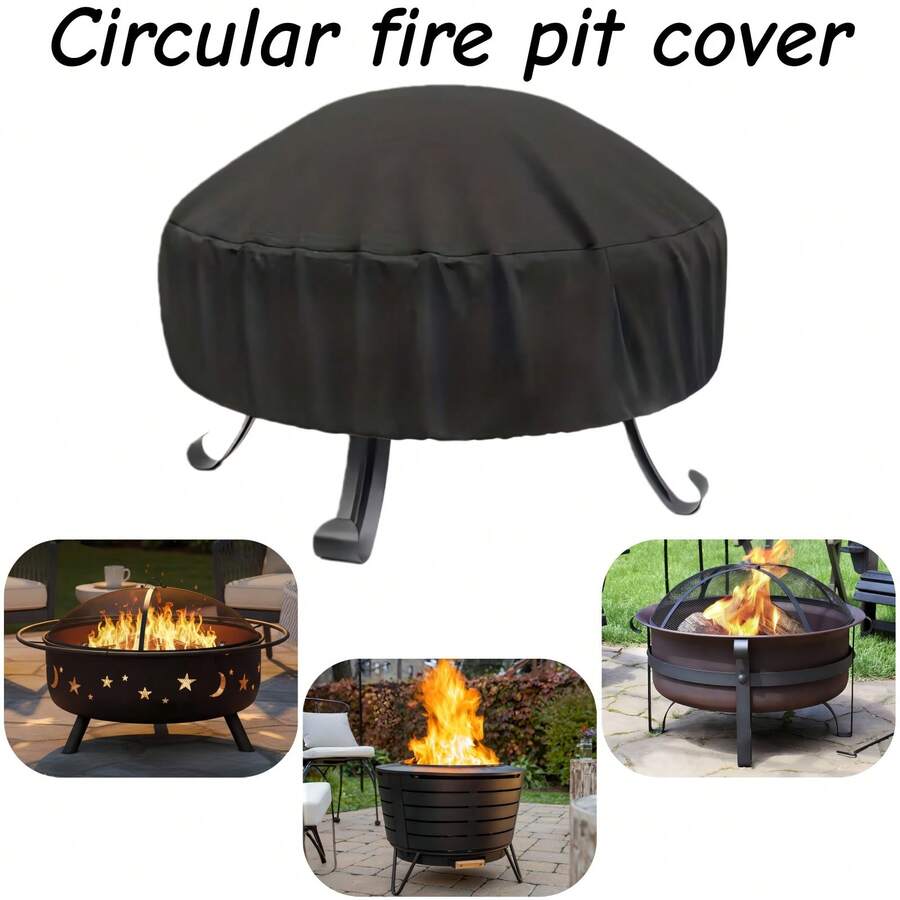 1 pieza Cubierta circular para fogata - Disponible en 3 tamaños (Negro), Fabricada con tela Oxford 300D de alta calidad, Resistente, Con cierre de cordón ajustable en la parte inferior; Hecha de tela premium suave, duradera, a prueba de polvo y resistente al agua, que soporta fácilmente el polvo, la grasa y el desgaste diario