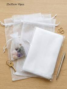 50/100pcs White Organza Drawstring Bags, Luxury Jewelry Gift Bags, Suitable For Party Favors, Candies, Fruits, Crafts, Ideal For Weddings, Bridal Showers, And Special Occasions, Small Gift Pouches - White - View 21