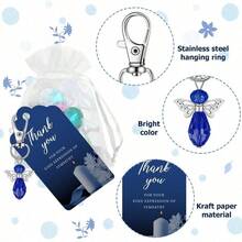60 Pieces/Set Of Angel Keychain Gifts, Including 20 Keychains, 20 Thank-You Cards, 20 Gauze Bags, Celebration Gifts, Party Supplies, Guest Return Gifts (Blue) - View 4