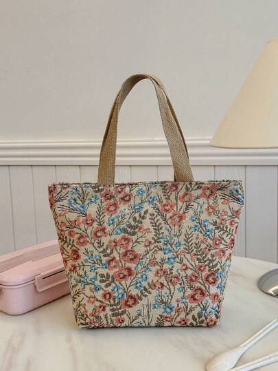 Portable Insulated Lunch Bag, Lunch Box, Bento Bag, Dinner Insulation Bag, Thickened Cute Lunch Fruit Bag For Students, Floral Pattern