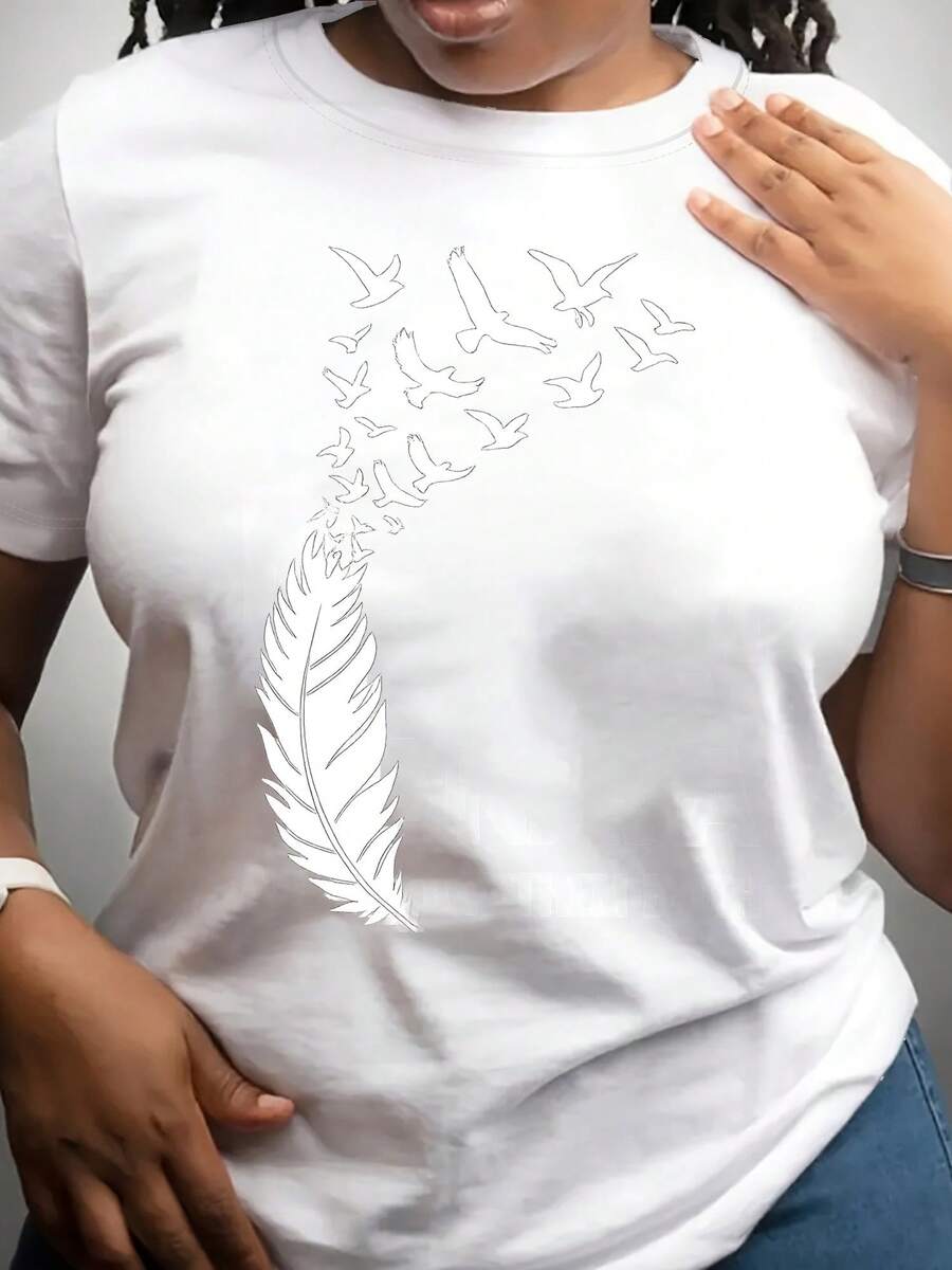 Women's White T-Shirt - Minimalist Everyday And Stylish - Lightweight Everyday Essential Top - Spring/Summer Wardrobe Staples - Fashionable Women's T-Shirt - Perfect Gift For Birthdays, Anniversaries, Housewarming Parties - Casual Chic Wardrobe Essential, Ladies T-Shirt, Spring/Summer Relaxed Fit, Geometric Pattern T-Shirt, Comfortable Fit T-Shirt, Spring Dress, Round Neck, Breathable Material, Short Sleeve T-Shirt, Women - 白色 - 查看 1