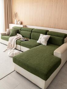 1pc Solid Color Plush Elastic Sofa Cover, Bohemian Style Sofa Slipcover, Protects Sofa From Slipping And Scratches, Suitable For 1/2/3/4 Seat Sofas, Machine Washable, Suitable For All Seasons - Green - View 5