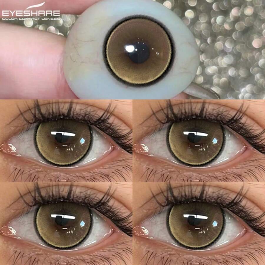 Eyeshare 1对装 彩色美瞳 自然美瞳 蓝色美瞳 棕色美瞳 灰色瞳孔 紫色美瞳 - 棕色 - 查看 1