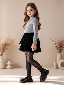 1 chiếc quần tất voan mỏng khoét nơ cho bé gái, dễ thương và ngọt ngào, mềm mại và thoải mái, màu đen, kiểu dáng tối giản cổ điển, mỏng thoáng khí, phù hợp cho tập nhảy/biểu diễn, kỳ nghỉ, hoạt động thường ngày. - màu đen - Xem 2