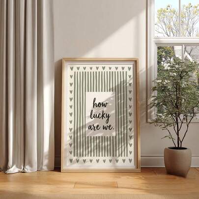 1pc Frameless Olive Green Aesthetic Poster, Fashion Wall Art Print With "Lucky Girl" Positive Affirmation Quote, Full Of Positive Energy, Suitable For Living Room, Bedroom, Dorm, Ideal Choice For Back To School Season, Retro Decor, University Dorm Essentials
