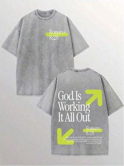[Free Shipping]Vintage Washed T-Shirt Double Sided Printed (230 Pure Cotton T-Shirt) God Is Working It All Out Romans Graphic, Comfortable, Fashionable T-Shirt, Street Style Cotton Tee, Mother Day Dress, Mothers Day Outfit, 4Th Of July Outfit Women