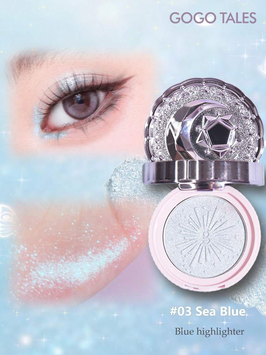 GOGO TALES Solid Color Highlighter Powder, Facial Brightening Pearl Shimmer, Fine Shimmer Highlighter And Contour Palette, Starlight Shimmer Solid Color Highlighter Powder, Perfect For Beginners GOGOTALES - #03 Sea Blue - View 1